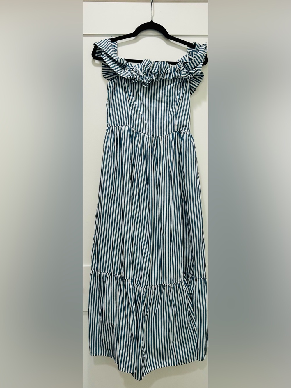 Abercrombie Off-the-Shoulder Striped Midi Dress – Size M - Picture 3 of 8